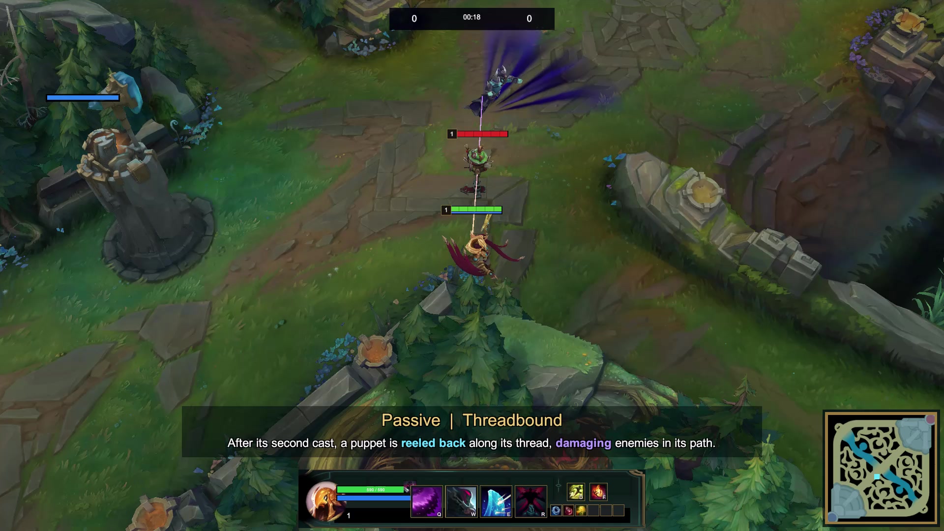 Passive demonstration: a returning puppet crosses the line between its deployed position and the moving champion